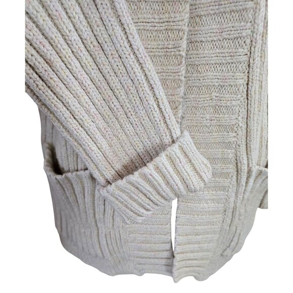 Free People Oversized Beige Ribbed heavy weight Knit Cardigan Sweater fishermen - Picture 4 of 6